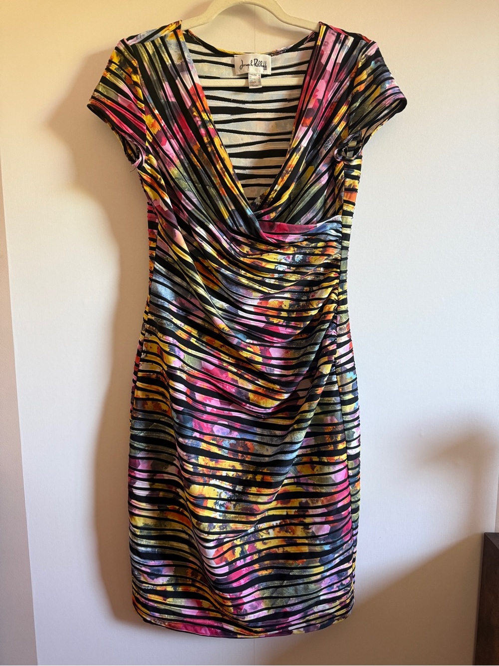 Joseph Ribkoff Floral Mesh Ruched Cocktail Dress Size 10